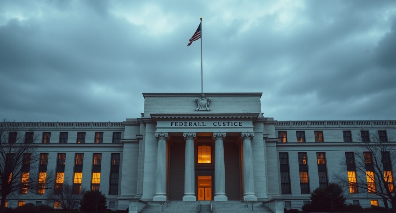 The Federal Reserve building in Washington D.C. as policymakers confront stagflation risks and interest rate decisions.