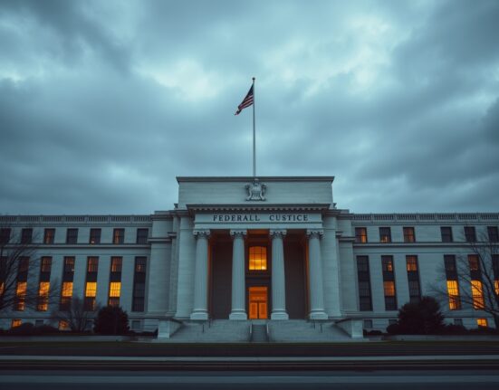 The Federal Reserve building in Washington D.C. as policymakers confront stagflation risks and interest rate decisions.