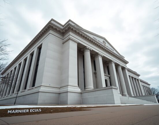 Exterior of the Federal Reserve building in Washington, D.C. under overcast sky.