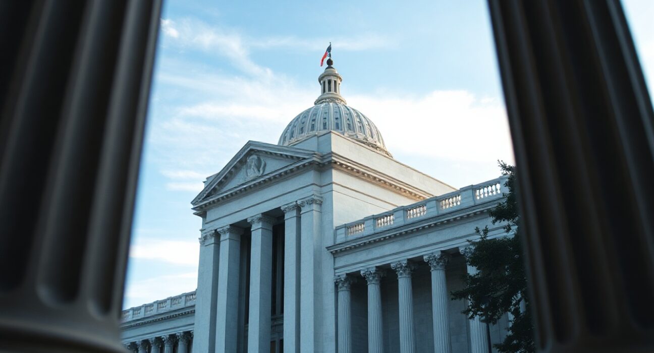 Federal Reserve building in Washington, D.C., with US Capitol in background