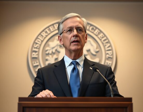 Federal Reserve Governor Christopher Waller discussing monetary policy and interest rates at the Eccles Building