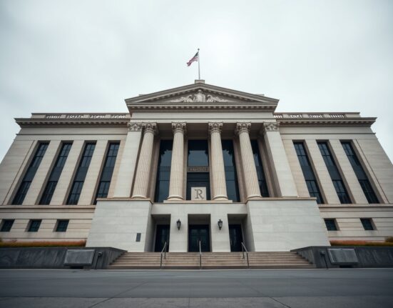 Exterior of the Federal Reserve building in Washington, D.C. on an overcast day