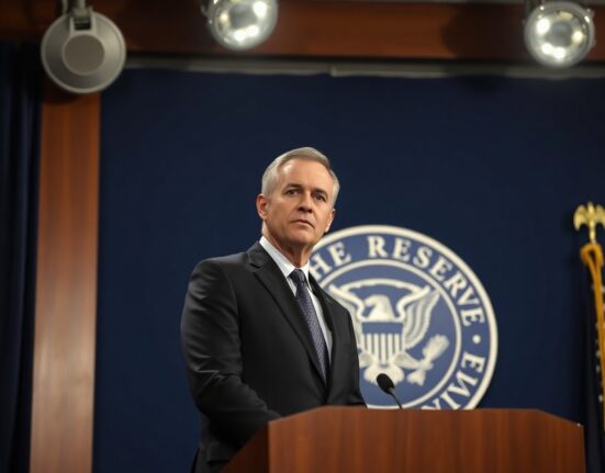 Federal Reserve Bank of Chicago President Austan Goolsbee speaking at a press conference about inflation risks.