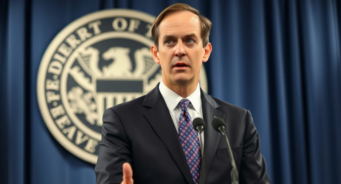 Chicago Fed President Austan Goolsbee speaking at a press conference, cautioning against assuming only rate cuts ahead.