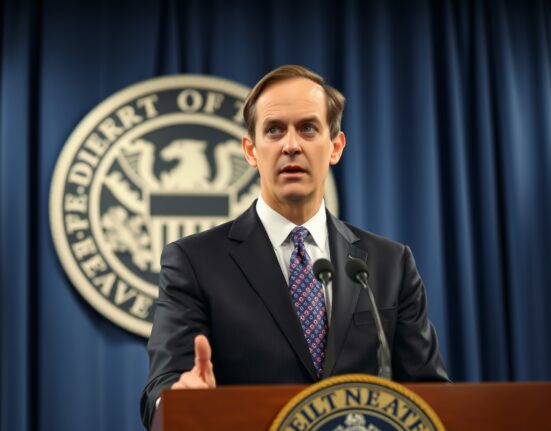 Chicago Fed President Austan Goolsbee speaking at a press conference, cautioning against assuming only rate cuts ahead.