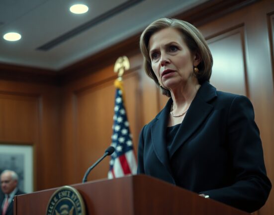 Federal Reserve Bank of Cleveland President Beth Hammack speaking at a press conference, warning about inflation.