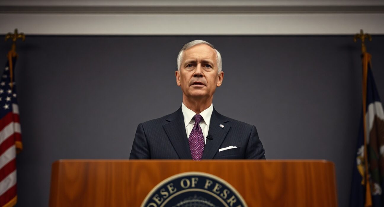 Federal Reserve Vice Chair Philip Jefferson speaking at a press conference about monetary policy.