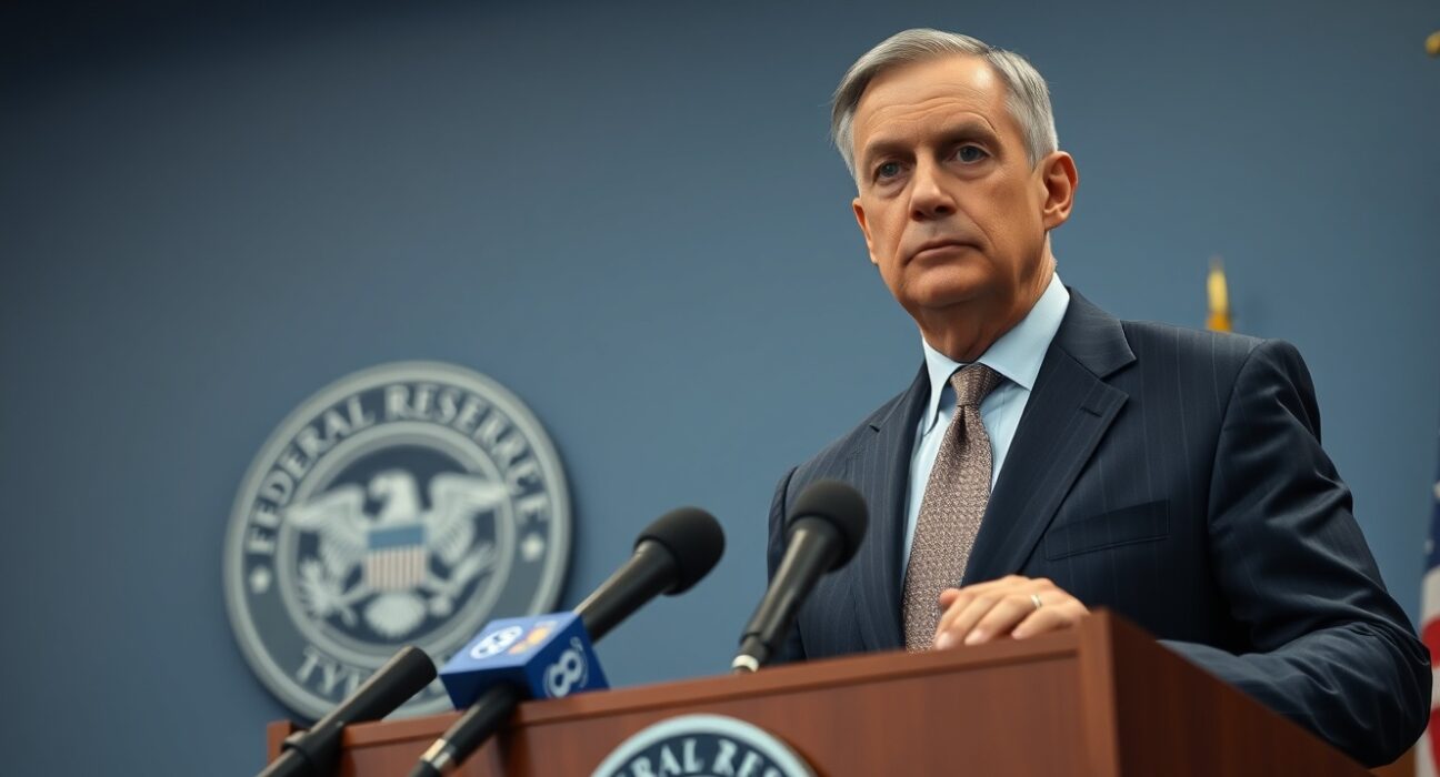 Federal Reserve official Paulson speaking at a press conference about inflation pressures on the economy