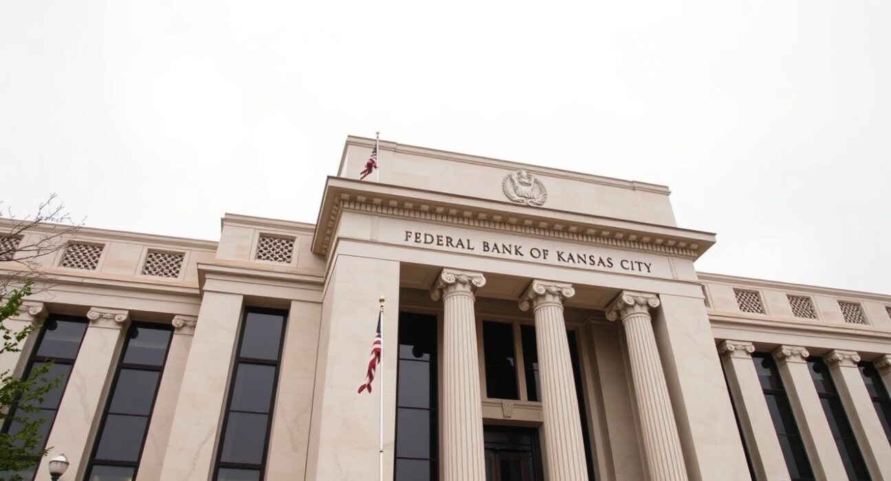 Exterior of the Federal Reserve Bank of Kansas City building on a cloudy day