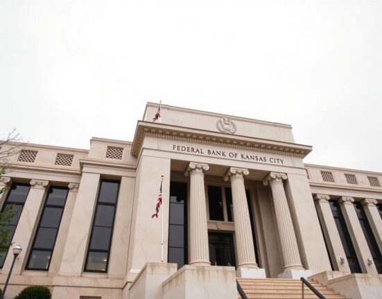 Exterior of the Federal Reserve Bank of Kansas City building on a cloudy day