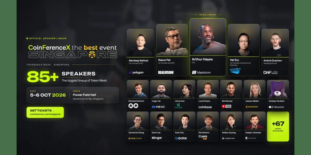 The Biggest Lineup of Token Week Is Here: Arthur Hayes, Raoul Pal Headline CoinFerenceX The Best Event Singapore 2026