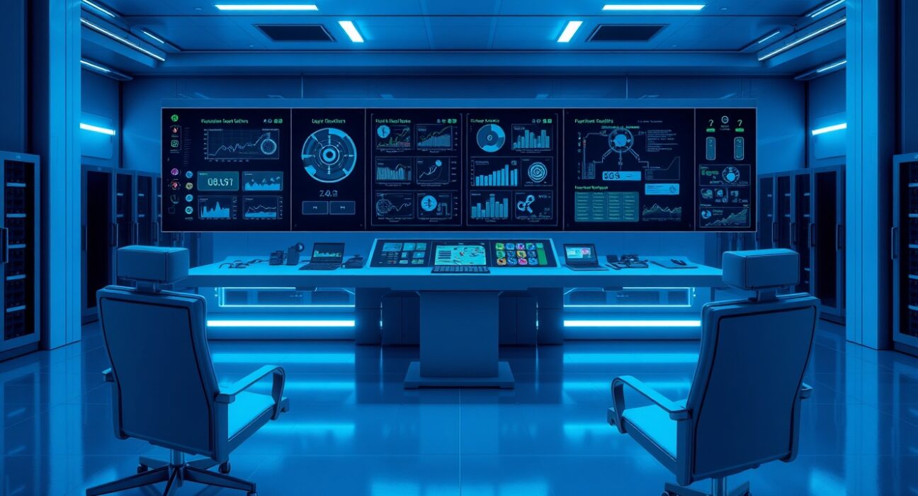 Fermi AI nuclear power control room with empty executive chairs after leadership departure