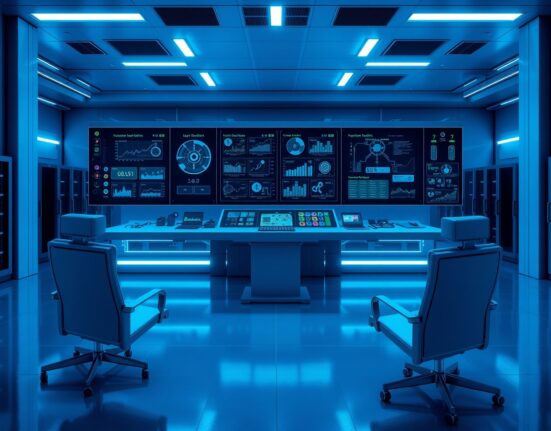 Fermi AI nuclear power control room with empty executive chairs after leadership departure