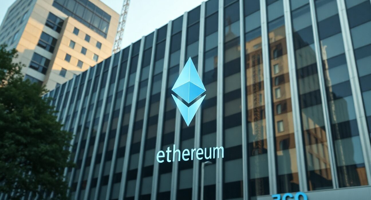 FG Nexus corporate building with subtle Ethereum symbol, representing its treasury strategy shift