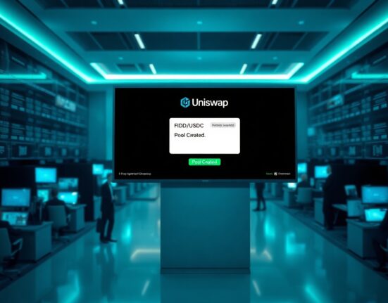 Digital display showing a FIDD stablecoin pool on the Uniswap decentralized exchange interface in a professional trading environment.