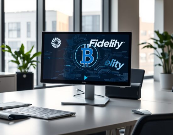 Fidelity International fund token on a digital display in a professional office setting