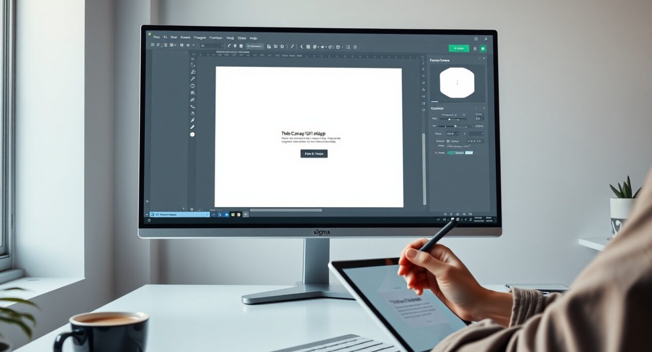 Designer using Figma's new AI agent on a digital canvas in a modern studio