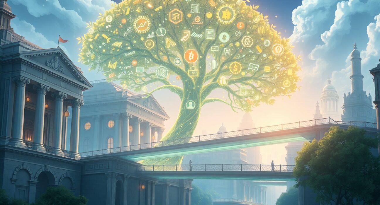 Concept of Figure's OPEN network enabling on-chain stock trading and tokenized securities on blockchain.