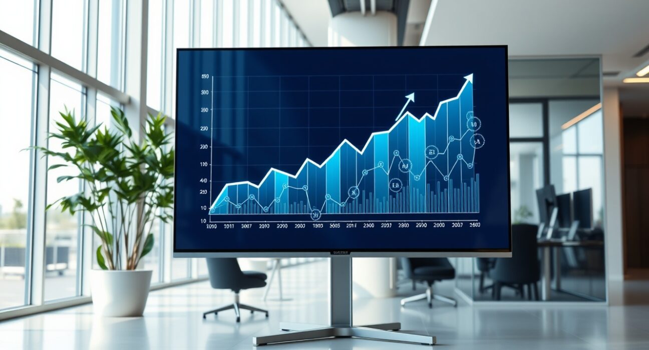 Figure Technologies Q2 revenue growth chart displayed on a digital screen in a modern fintech office
