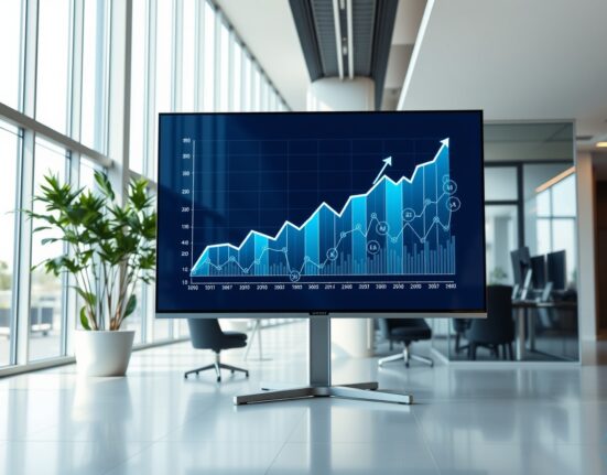 Figure Technologies Q2 revenue growth chart displayed on a digital screen in a modern fintech office