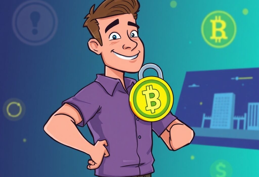A cartoon illustration symbolizing the importance of financial privacy and secure digital asset self-custody in the cryptocurrency space.