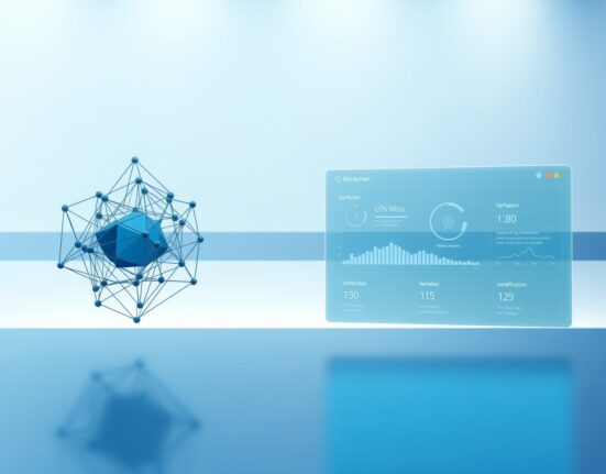 Blockchain technology transforming into verification protocol interface representing Firmachain's rebranding to Baseline