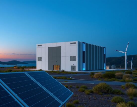 Modern AI data center for Firmus Project Southgate in a coastal setting, representing energy-efficient infrastructure growth.