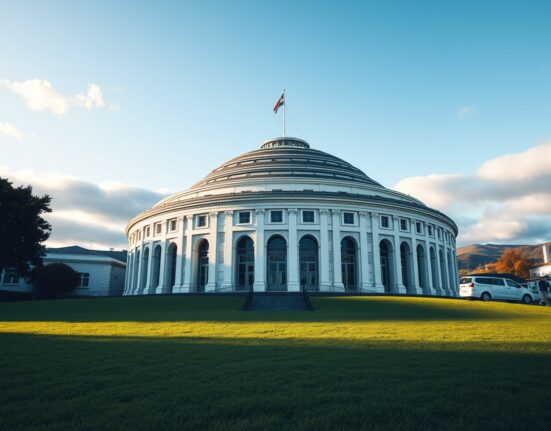 Fitch Ratings downgrade of New Zealand's economic outlook with Parliament building