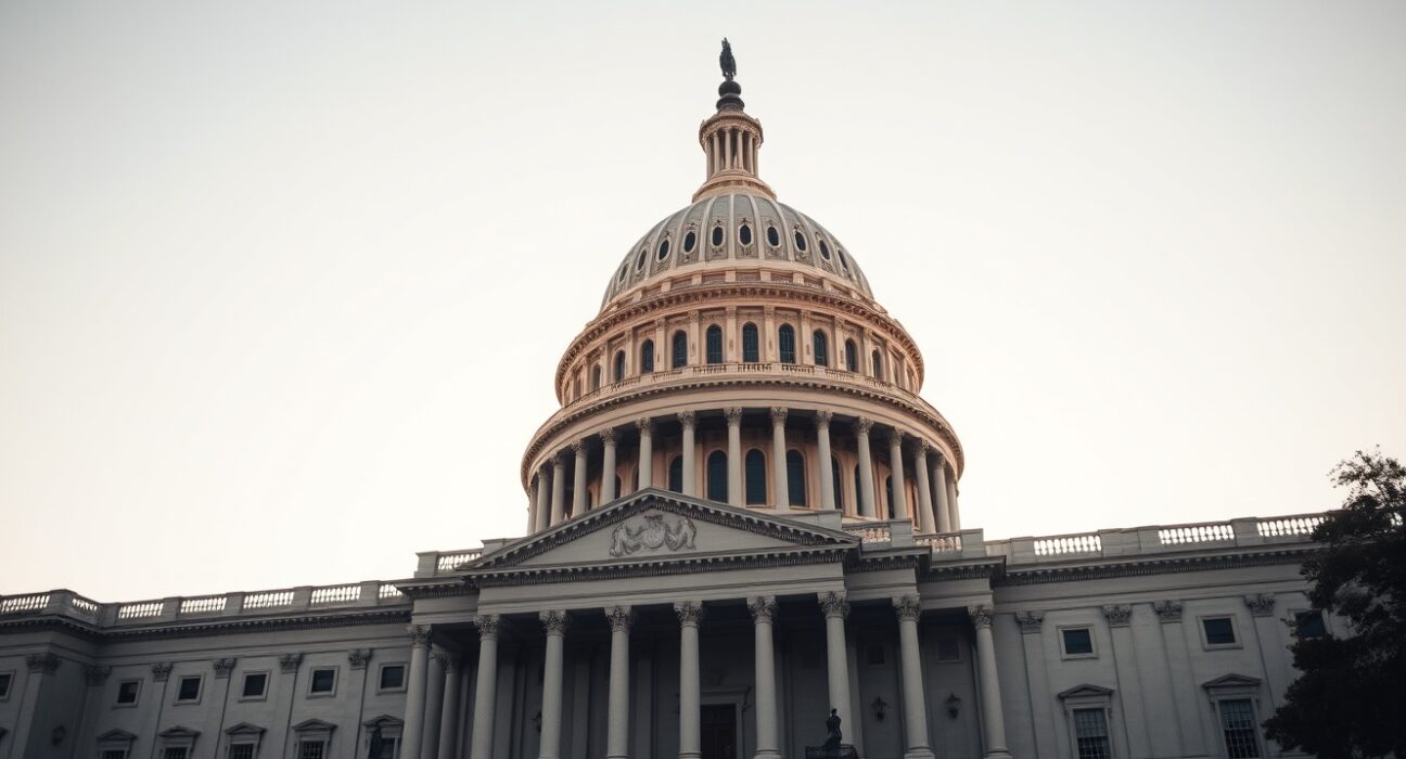 Exterior view of the U.S. Capitol Building in Washington, D.C., under a clear sky.