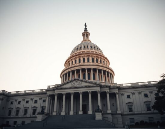 Exterior view of the U.S. Capitol Building in Washington, D.C., under a clear sky.