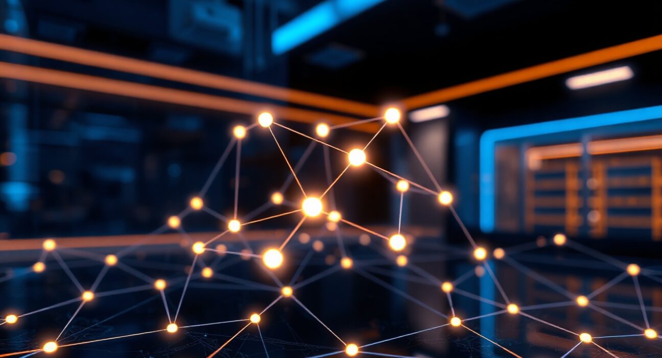 Digital representation of cross-chain blockchain network with interconnected nodes and links
