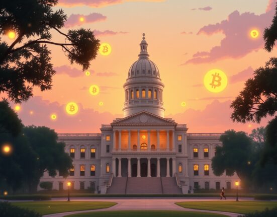 Florida Capitol building with symbolic Bitcoin integration representing proposed state cryptocurrency reserve fund legislation.