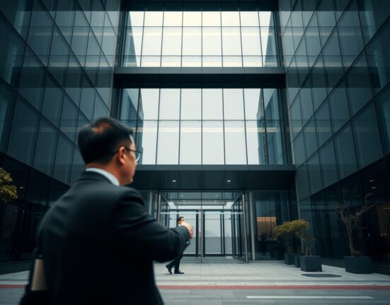 Modern office building in Seoul financial district representing FocusAI acquisition talks