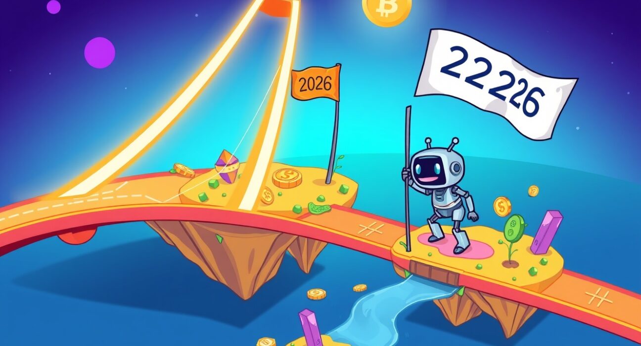 An ambitious cartoon illustration of the Folks Finance roadmap connecting multiple blockchains for cross-chain lending.
