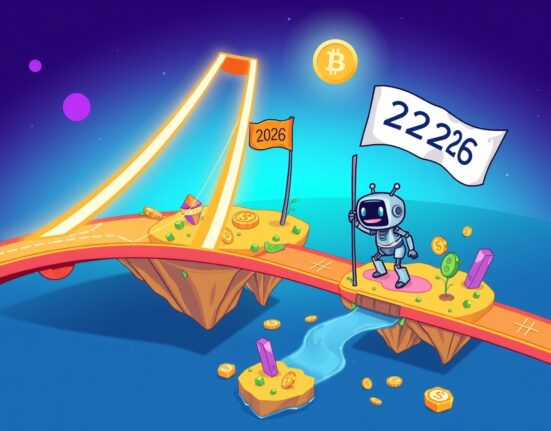 An ambitious cartoon illustration of the Folks Finance roadmap connecting multiple blockchains for cross-chain lending.