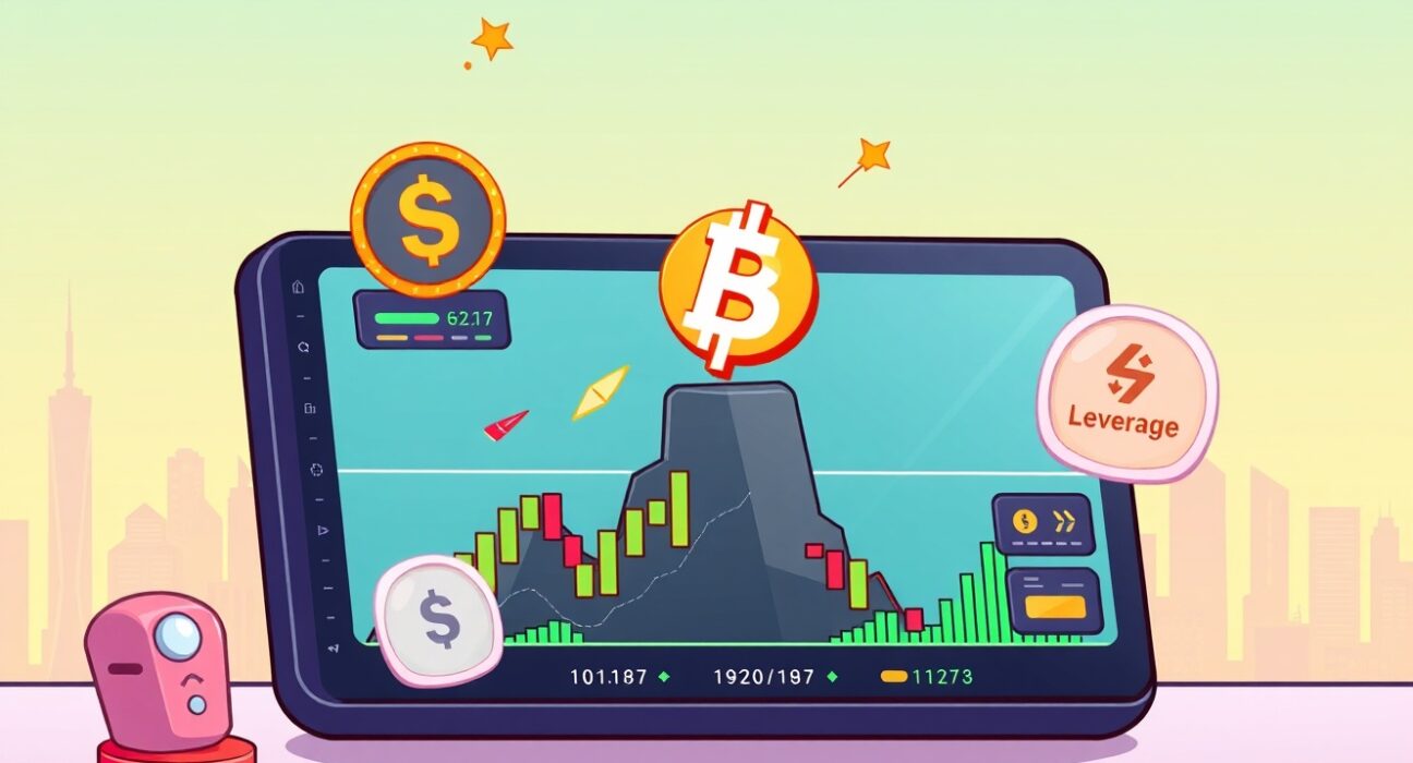 A vibrant cartoon illustration showing the excitement of trading FOLKS perpetual futures on a digital platform.