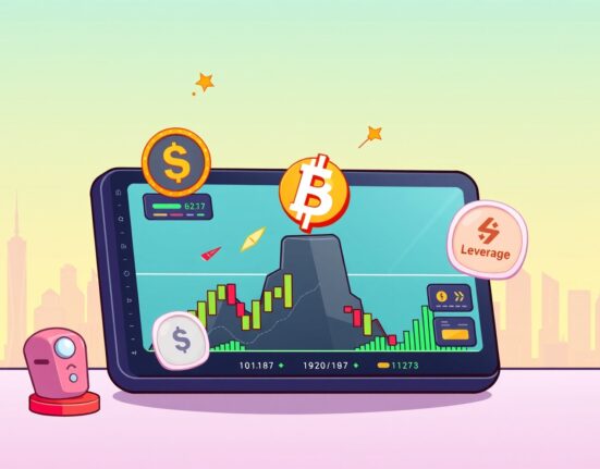 A vibrant cartoon illustration showing the excitement of trading FOLKS perpetual futures on a digital platform.