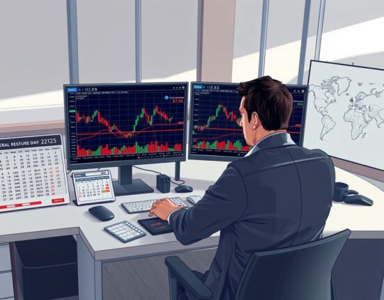 Financial analyst monitoring currency charts during Federal Reserve policy shift affecting forex markets