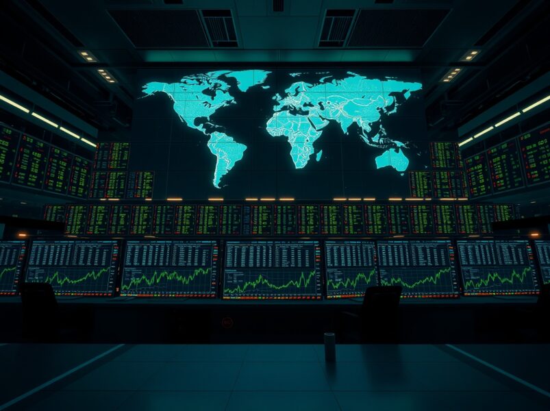 Forex market analysis showing trading desk with currency charts during geopolitical uncertainty