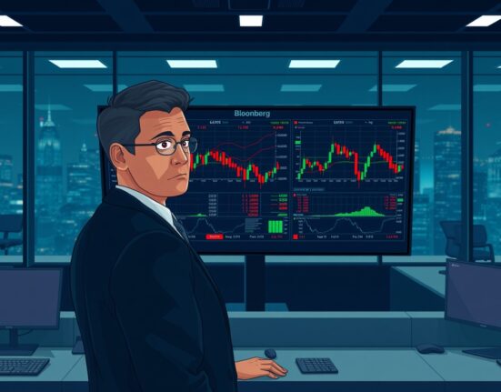 Trader monitoring volatile forex markets amid spreading Middle East tensions.