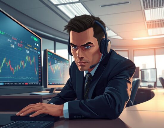 Financial trader monitoring forex market volatility ahead of Trump's policy deadline