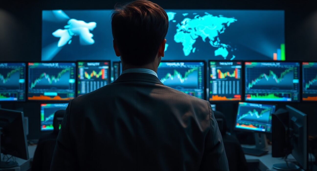 Forex trader analyzing currency charts amid geopolitical uncertainty