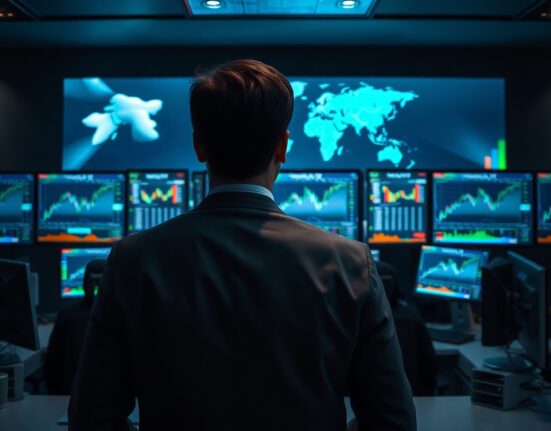 Forex trader analyzing currency charts amid geopolitical uncertainty