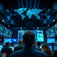 Forex trading floor with currency charts and world map reflecting market reaction to US-Iran peace deal rumors