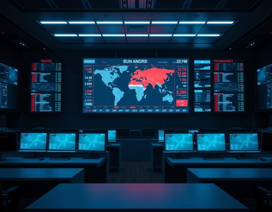 Forex trading screen showing currency charts and a map of the Middle East amid US-Iran tensions.