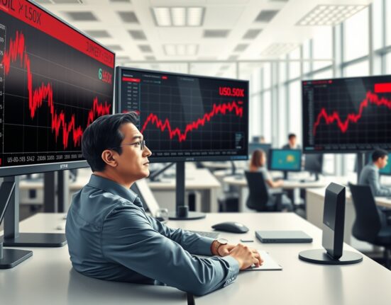 Forex trader analyzing US Dollar and Oil price declines after Trump's Iran policy shift