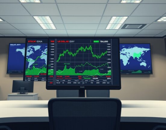 Forex Today analysis showing live financial charts with US Dollar weakening and global stocks rising.