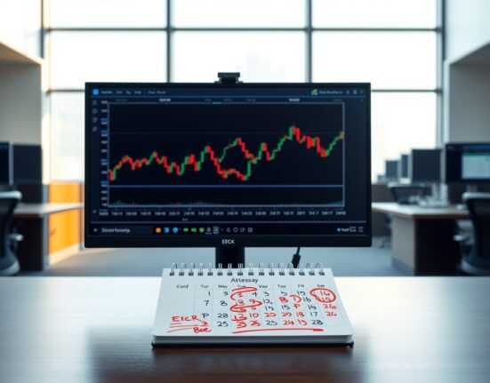 Forex trading desk analyzing ECB and Bank of England decisions with currency charts visible