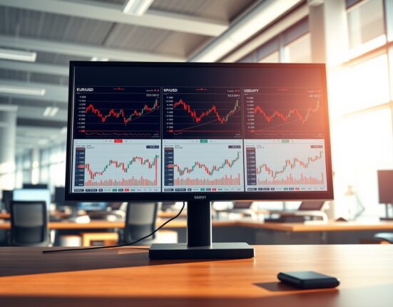 Forex trading desk showing real-time charts of major currency pairs as markets analyze central bank policies