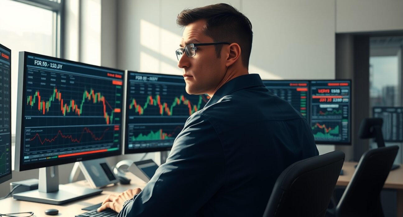 Professional trader analyzing forex charts ahead of US NFP data release in January 2025